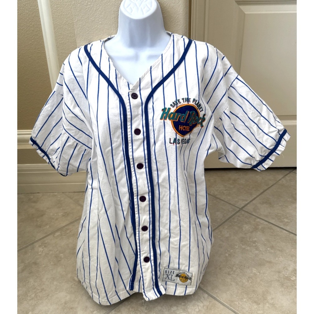 VTG 90s Hard Rock Hotel Las Vegas‎ Save the Planet Baseball Pinstripe Jersey XL